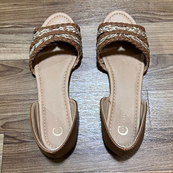 Cato Women’s Braided Straps Slip On Flat Sandals Brown Gold Size 8‎ - Picture 4 of 8